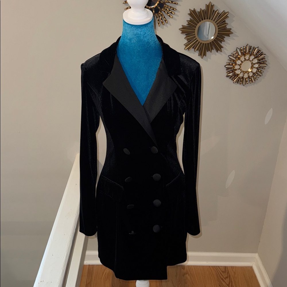 City Studio Black Double-Breasted Blazer Dress Sz S